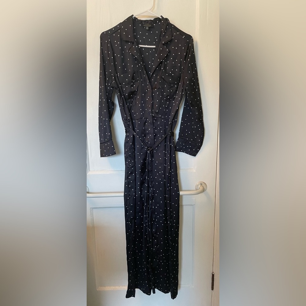 Lucky Brand Navy Polka Dot Long Sleeve Dress